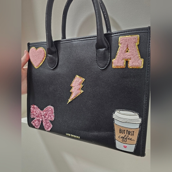 Like Dreams Black Tote with Pink Patch Details - Picture 10 of 16